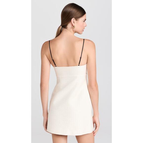 LoveShackFancy Adelaide Tweed Bow Mini Dress Ivory Black Sleeveless Sz 10 - Picture 2 of 16